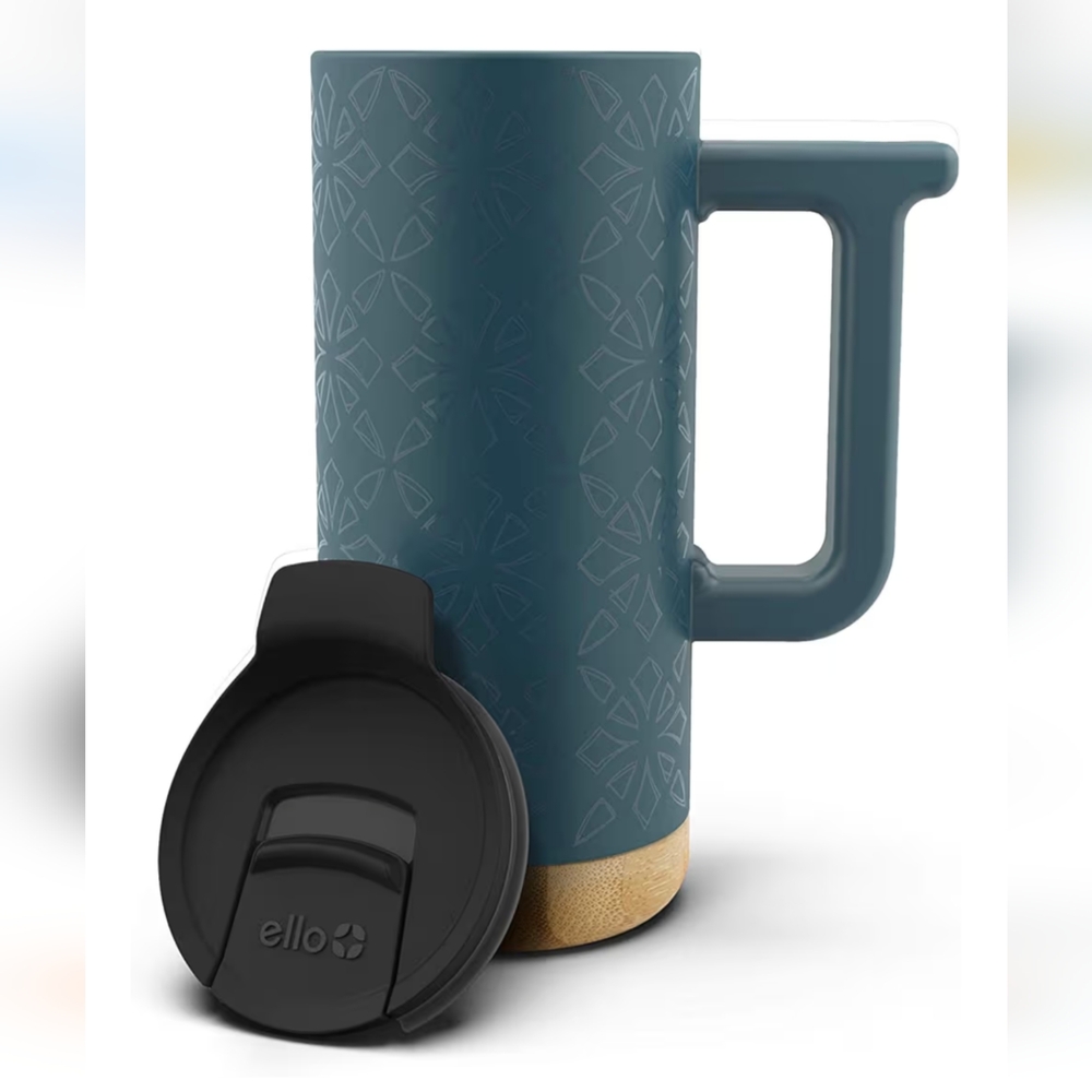 RARE Ello Aspen Turquoise Ceramic Travel Mug